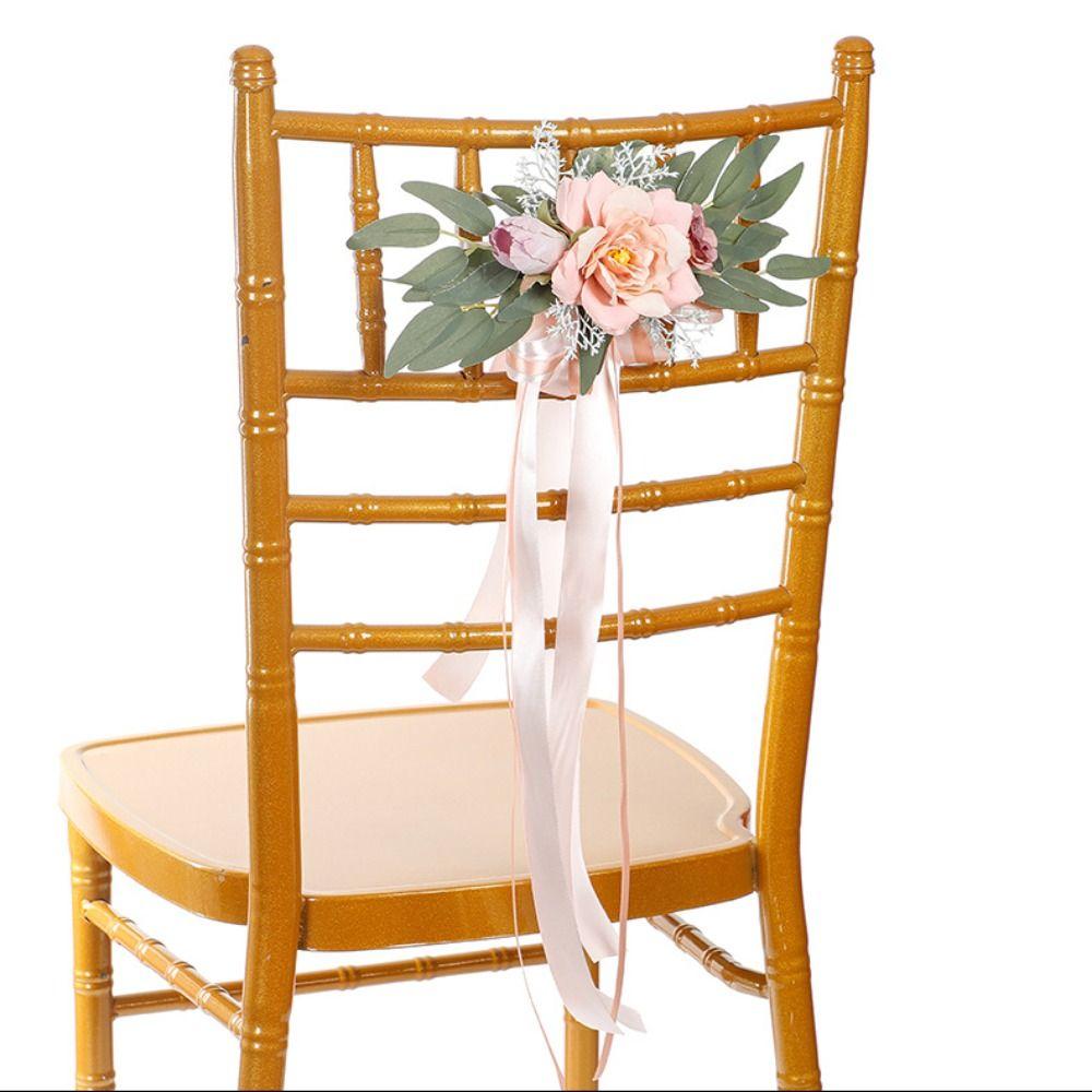 Nordic Style Wedding Pew Flowers Eucalyptus Leaves Artificial Flowers Chair Back Flower  Outdoor