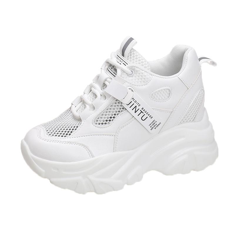 Модные летние дышащие сетчатые кроссовки 9,5 см скрытые каблуки весенняя высокая платформа белые спортивные папины кроссовки танкетки повседневные массивные кроссовки