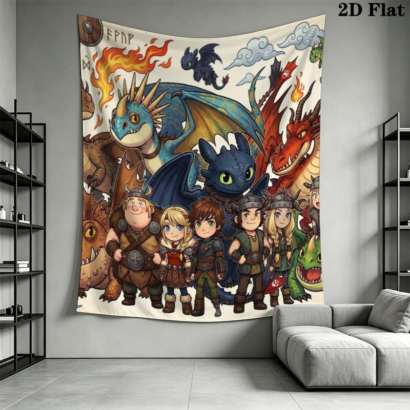 How to Train Your Dragon Wall Tapestry Aesthetic Wall Hanging Printed Fabric Blanket Decorative Tapestries for Bedroom Living Room Home Decor