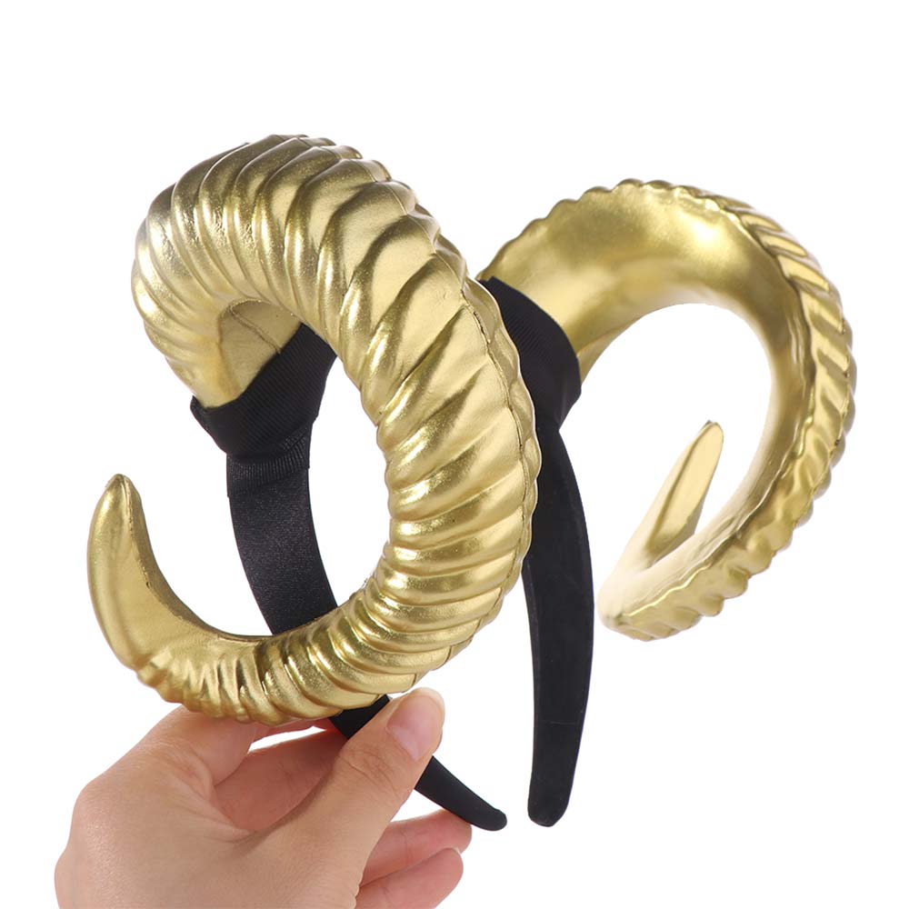 Artificial Halloween Devil Headband Gothic Goat Horn Hair Hoop Black Demon Horn Headwear  Adults