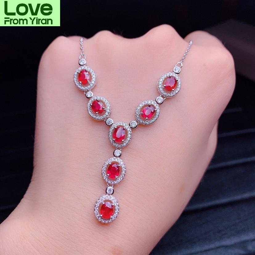 Nutural Рубин 925 Серебряный кулон Ожерелье Роскошные благородные дизайнеры ювелирных изделий Y Форма Валентина Гипербола Свадебные подарки Украшенные