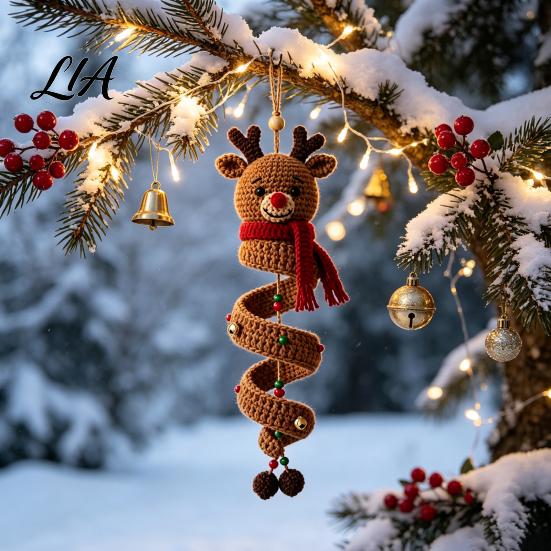Easy Crochet Pattern Set Christmas Spiral Ornament Kit, DIY 3D Reindeer Hanging with Handmade Decor Yarn And Beads, Seasonal Craft Decoration