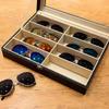 High-Grade Leather Glasses Box with Large Capacity - Multi-Grid Display and Dustproof Storage for Sunglasses and Myopia Glasses.