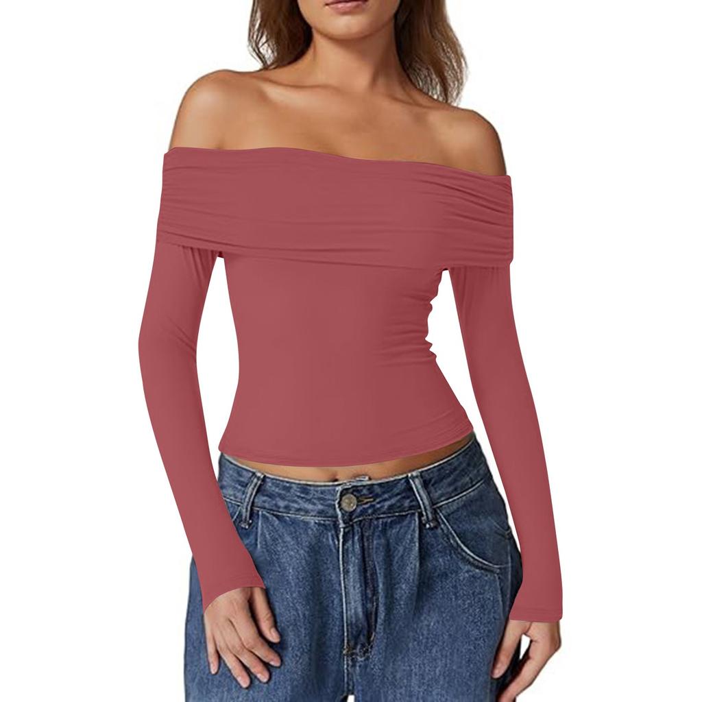 Женская Мода Сексуальная Блузка с Открытым Плечом Desire с Длинным Рукавом из Молочного Шелка