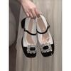 French Thick Heel Mary Jane Shoes Women's 2025 New Spring Retro Rhinestone Spring and Autumn Square Head Small Leather Shoes Single Shoes