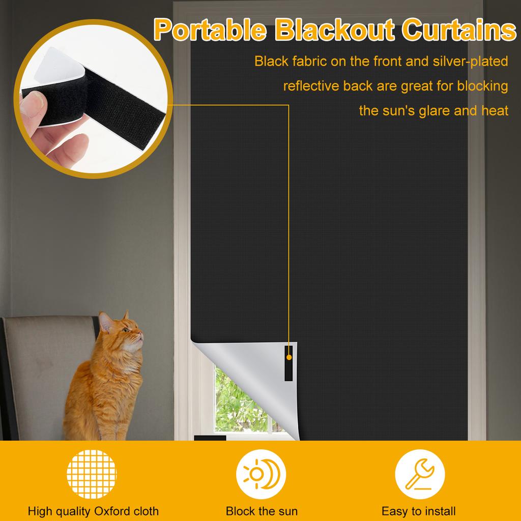 100% Blackout Curtain DIY Portable Travel Blocking Light Black Cloth No Drill Living Room Bedroom Home Cuttable