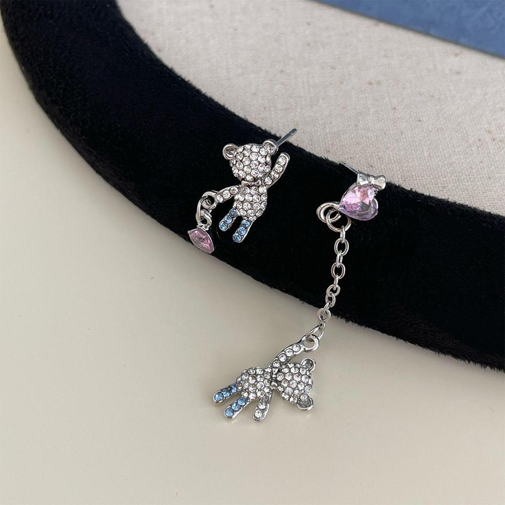 Корейские серьги-медведи с голубыми бриллиантами для женщин: Серебряная игла, элегантный дизайн в виде бабочки