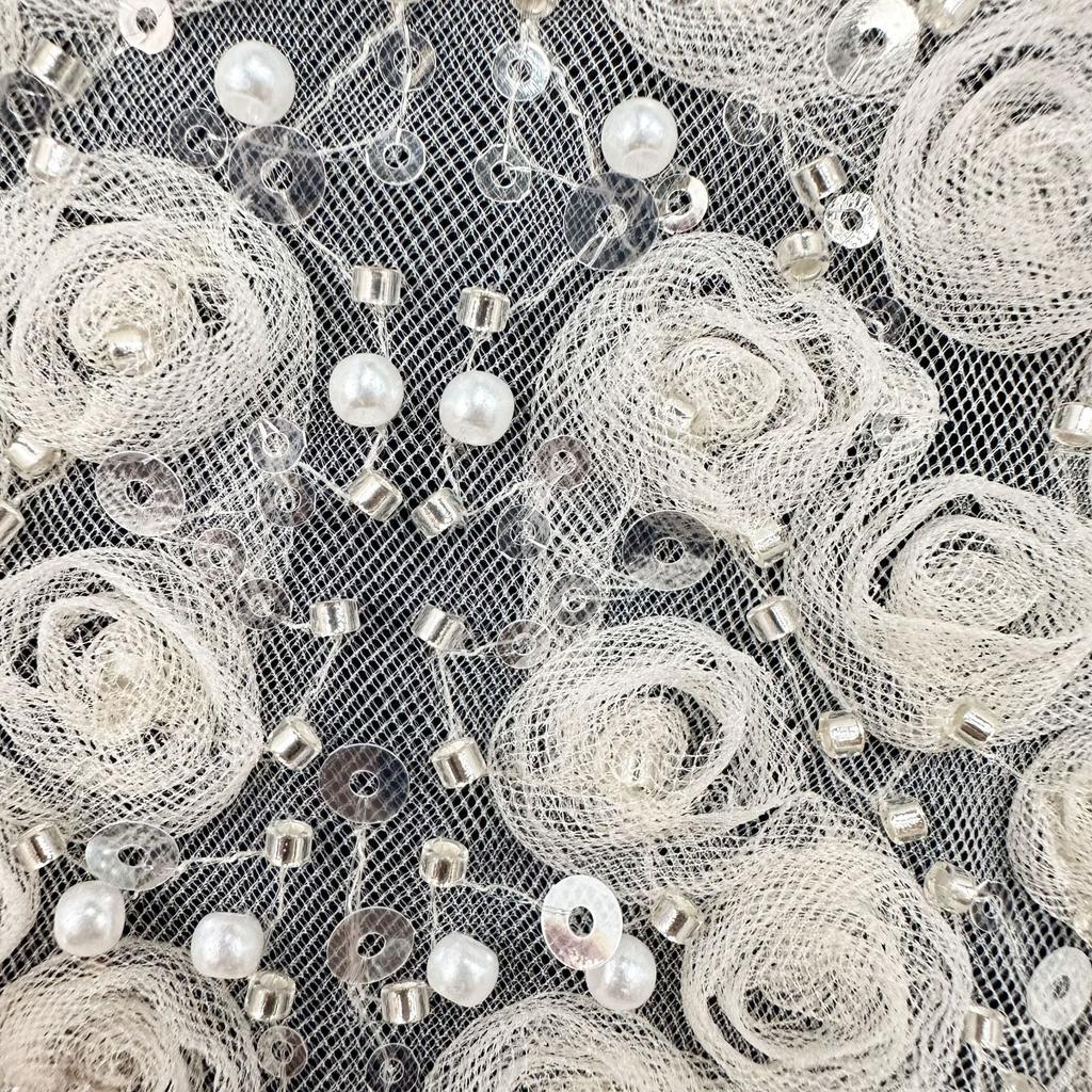 European Retro Apricot Mesh Wearing Beads Three-Dimensional Flower Round Neck False Collar Women'S Clothes Front Collar Lace Accessories