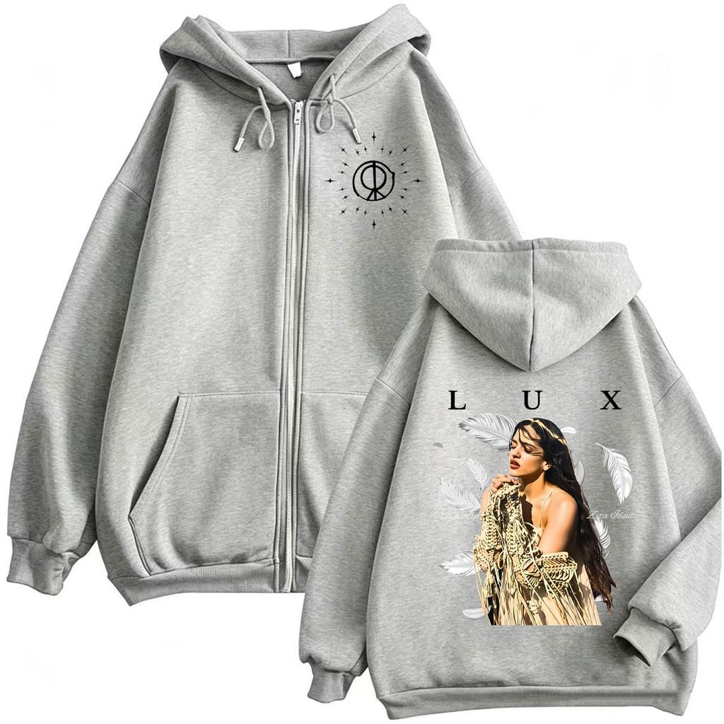 Singer Rosalia Lux Tour Graphic Zipper Hoodie Men Women Gothic Vintage Zip Up Sweatshirts Coats Tops