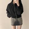 Korean Chic Autumn Retro Faux Suede Stand-Up Collar Zip-Up Jacket for Women