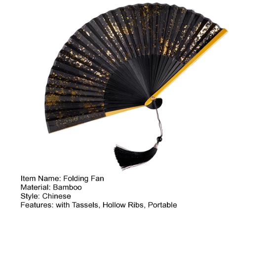 Bamboo Folding Fan with Tassels Hollow Ribs Portable Summer Hand Held Fan Decoration Dance