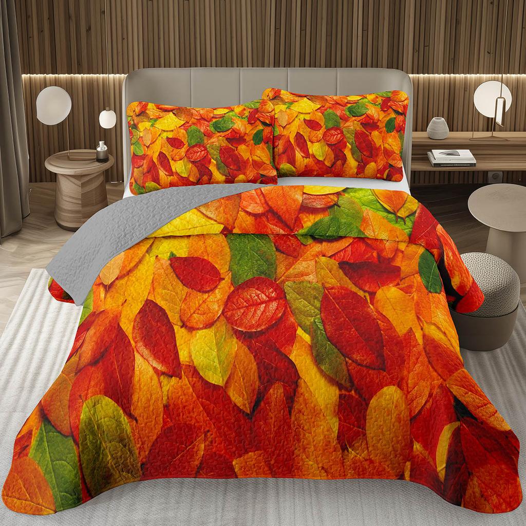 Green Leaves Bedspread Twin Queen Size Farmhouse Botanical Plant Coverlet Sets Spring Nature Leaf Quilt Set for Kids Teen Adults