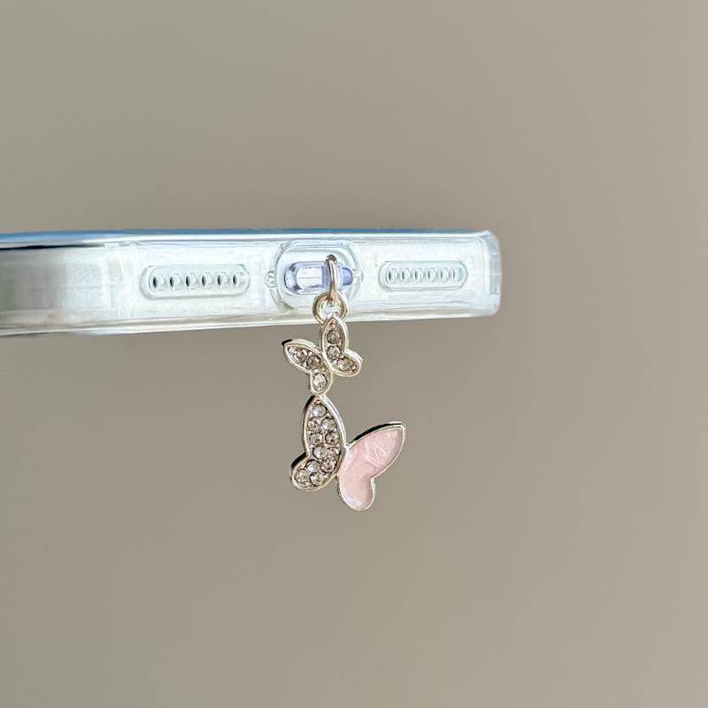 Unique Moon Butterfly Phone Dust Plugs Rhinestone Enamel Craft Charging Port Protection Decor for Phone Accessory Lovers Girls