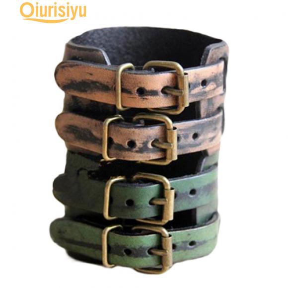 Мужской 2-слойный широкий пояс в стиле панк из искусственной кожи, браслет-манжета, подарок