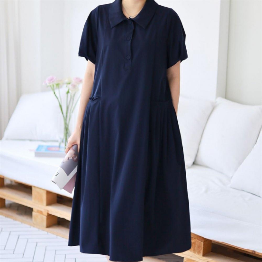 New Arrivals Open Run Women Nylon Big Size Collar Short Sleeve Pleated Longdress