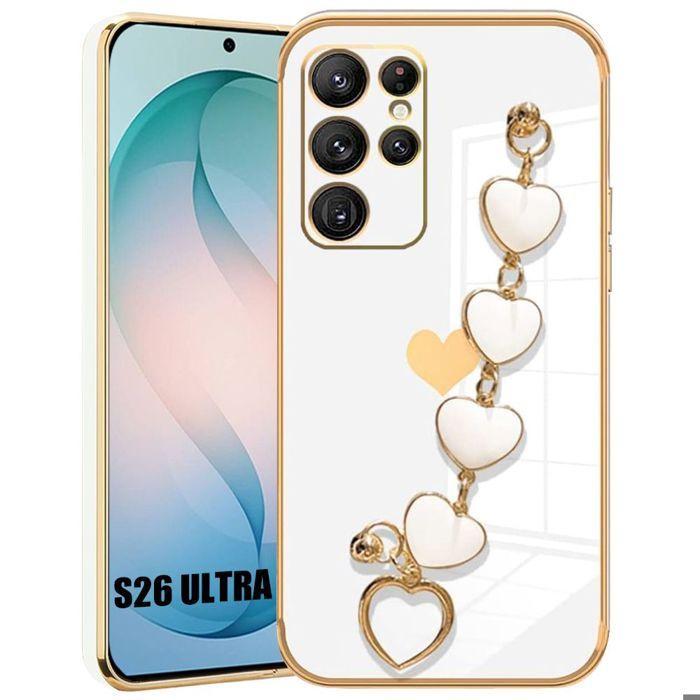 Coque Silicone - BOOLING - pour Samsung Galaxy S26 Ultra - Anti-Rayures avec Bracelet Cœur - Blanc