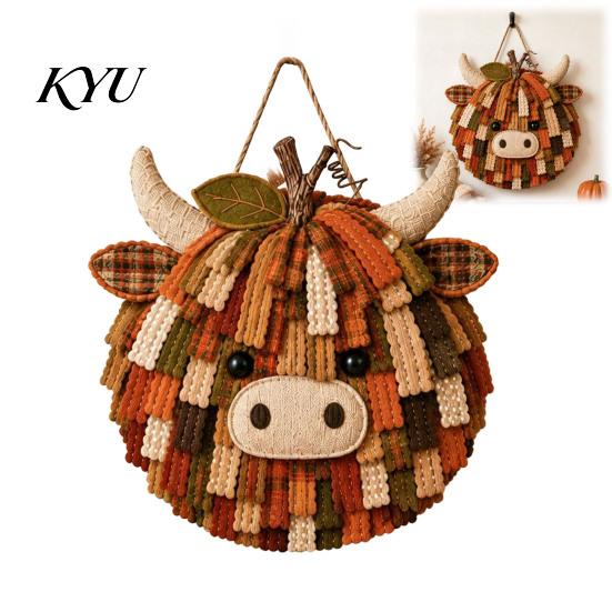 Creative Needlework Gift Ideas Highland Cow Pumpkin Patchwork Kit, Fabric Autumn DIY Step by Sewing Tutorial Craft Kit for Beginners, Home Farmhouse
