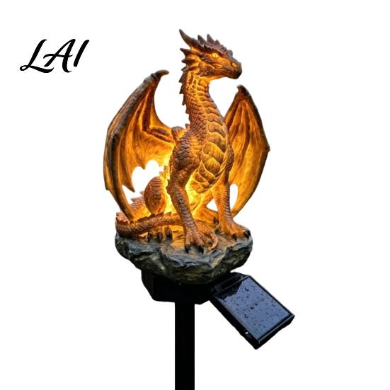 Golden Gorilla Solar Sculpture Dragon Garden Statue Light Gothic Medieval Resin Outdoor Lantern Sculpture Magical Fantasy Decor for Yard Patio,