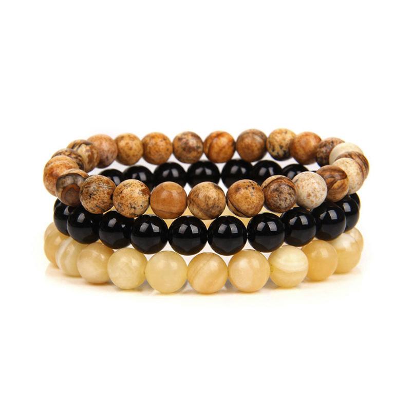 3шт. Браслет из натурального камня 8 мм, родонит, розовый кварц, аметисты, гематит, браслеты для женщин и мужчин, ювелирные изделия