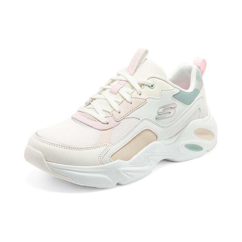 Skechers Воздушная ткань Кожа Удобные Универсальные Низкие Папины Кроссовки Женская кроссовка Белый Зеленый 149921-WMLT