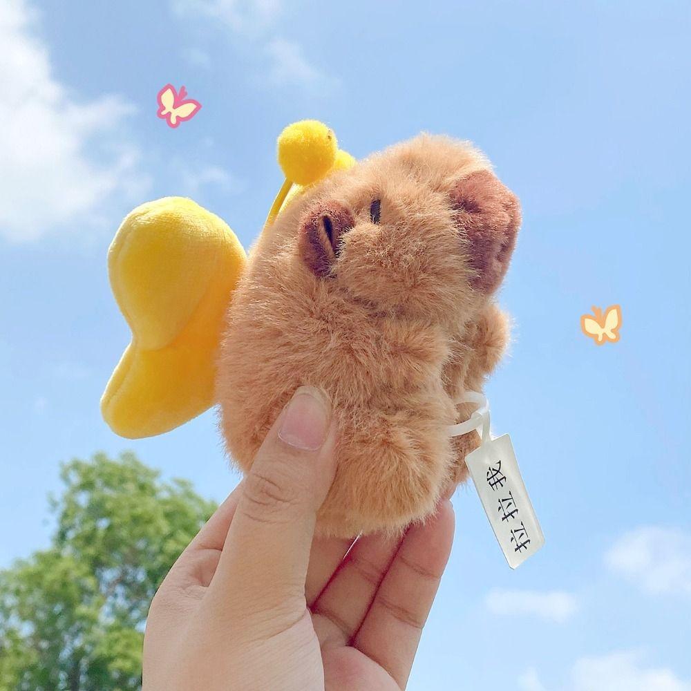 Cartoon Plush Capybara Keychain Pull Butterfly Car Keyring Funny Capybara Dolls Pendant  Bag Decor