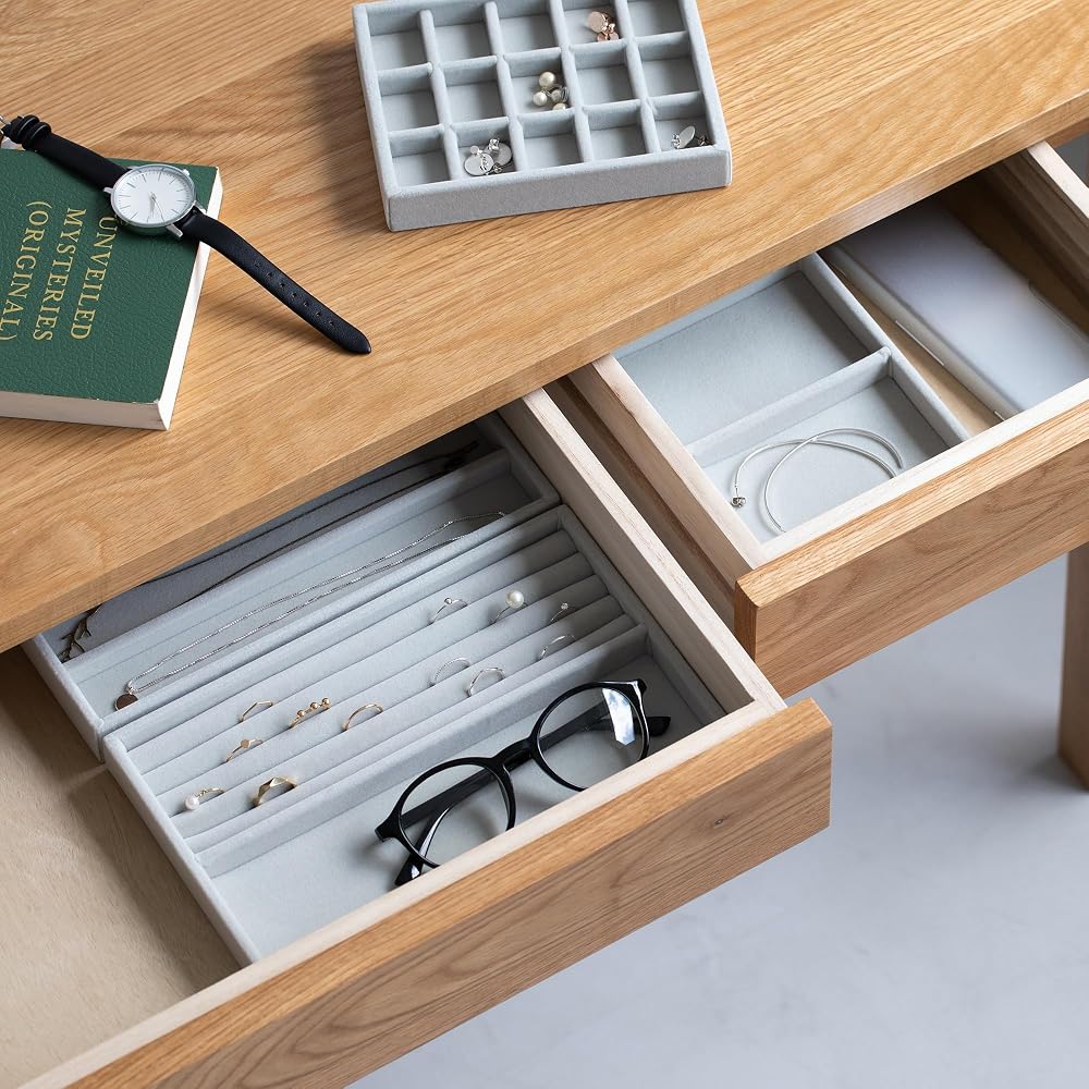 MUJI Stackable Velour Case with Lattice Design, for Acrylic Cases, Gray, 155cm (W) x 12cm (D) x