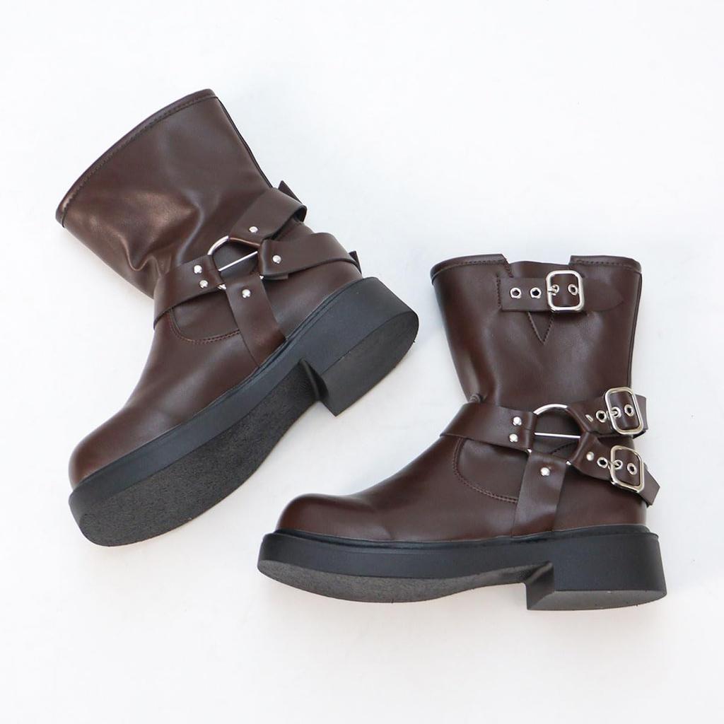 Инженерные кольца 4 см квадратный носок [Liberty Doll] Ботинки, полусапоги, ботинки, ремень, каблук,