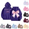 Women's Fashion Long Sleeve Sweatshirt Letter Bow Printed Hooded Drawstring Pullover Oversized Pocket Sweatshirt Top