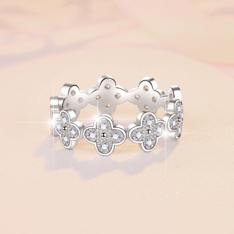 Кольцо из стерлингового серебра S925 для женщин с муассанитом, простой четырехлистный клевер, универсальное кольцо, обручальное кольцо с бриллиантом, обручальное кольцо, подарок для подруги