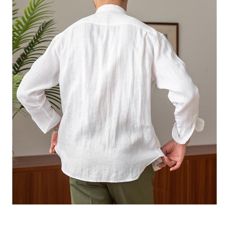 Men S Pure Linen Long Sleeve Flower Pattern Casual Shirt