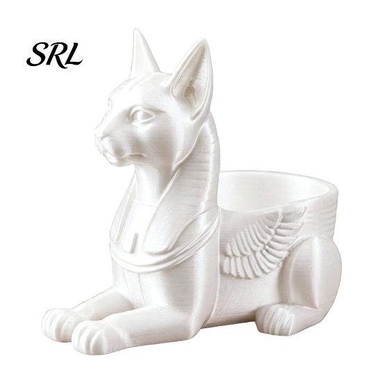 Retro Egyptian Cat Art Statue, 3D Printed Bastet Figurine with Storage, Office Desk Storage Container Mythical Creature Organizer for Home Office,