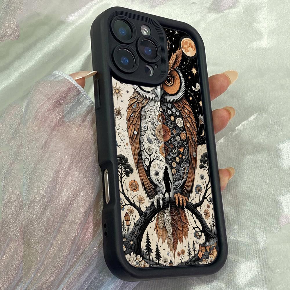 JT124 Арт «Небесная сова» для iPhone 17 16 15 14 Pro Max Samsung S26 S25 S24 Ultra A17 A16 A07 A56 A06 Xiaomi 15T Redmi 15c 14c Note 13 14 Мягкий чехол из ТПУ