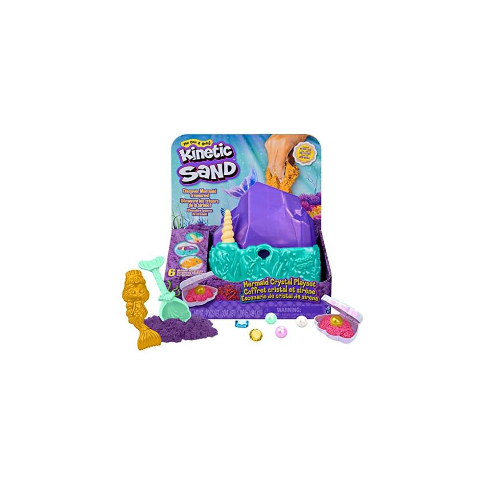 Kinetic Sand, Mermaid Crystal Playset, 481g of Play Sand, Gold Shimmer Sand, Storage and Tools, Sensory Toys for Kids Aged 3 and up