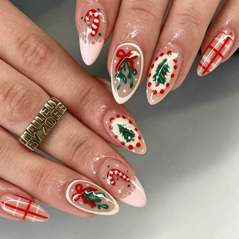30 Pieces Of Christmas Wear Manicure Exquisite Christmas Tree Bow Finished Fake Nail Pieces