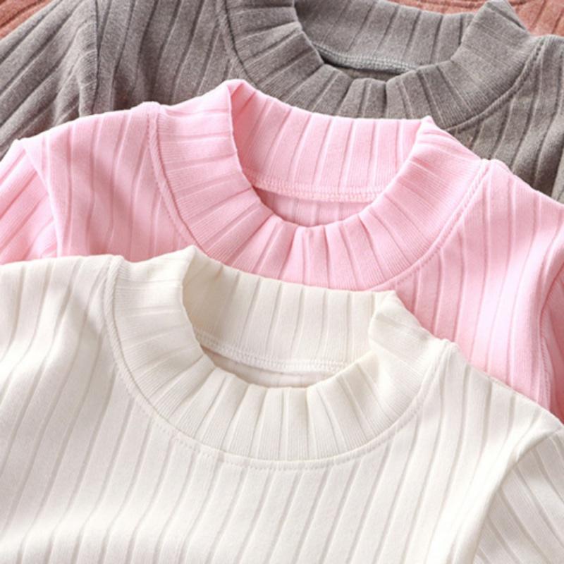 Baby Warm Top Long Sleeved Elastic T-Shirt Solid Color Kids Top