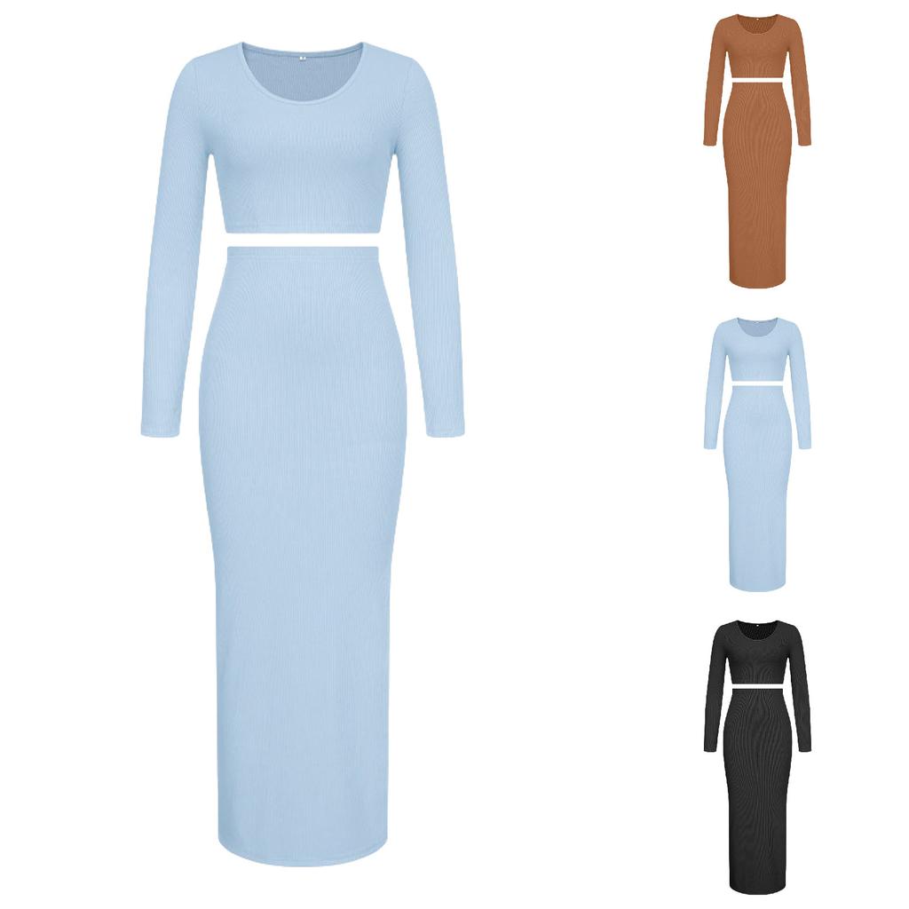 European And American Style Warm Long Sleeved Knit Shirt, Autumn Women's Sexy Outerwear Wrapped Hip Skirt Sweater