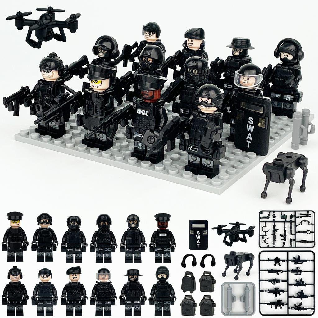 Военная серия Черный Антитеррор Специальная полиция Городская полиция Минифигурки Конструктор