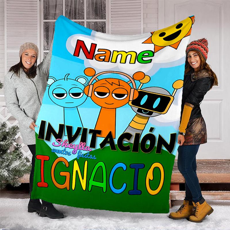 Personalized Custom Name Blanket - Sprunki themed Print Design,Blanket for Sofa,Bed,Travel,Camping - Soft and Warm, Great Gift