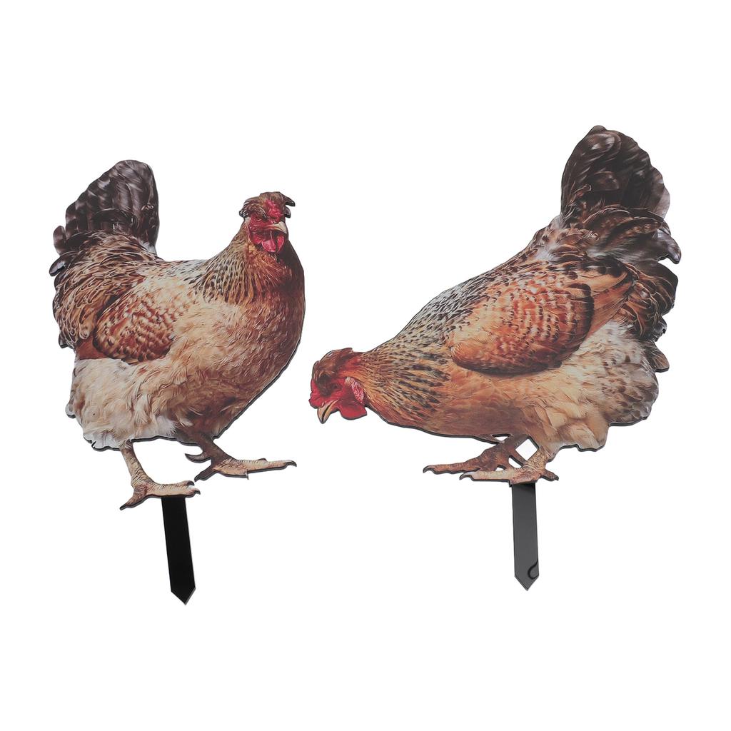 2pcs Hen Garden Stake Ornament Acrylic Stereoscopic Simulation Colorful Outdoor Chicken Ground Plug