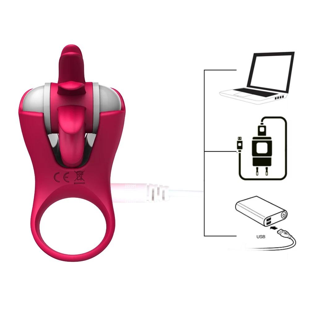 New Vibrator Rotation Tongue Licking Vibrating Penis Ring G-spot Massager for Vagina Clitoris Stimulate for Couples Sex Toys