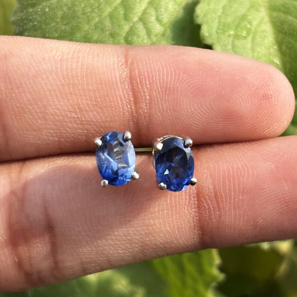 8.75 Ct Natural Blue Sapphire 6x5mm Certified 925 Sterling Silver Earrings Pair