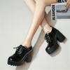 Fashion Classic Lace-up For Women Black White High Heels Short Boot Platform Euro Style Women's Shoes Autumn Spring Punk High Heels Shoe