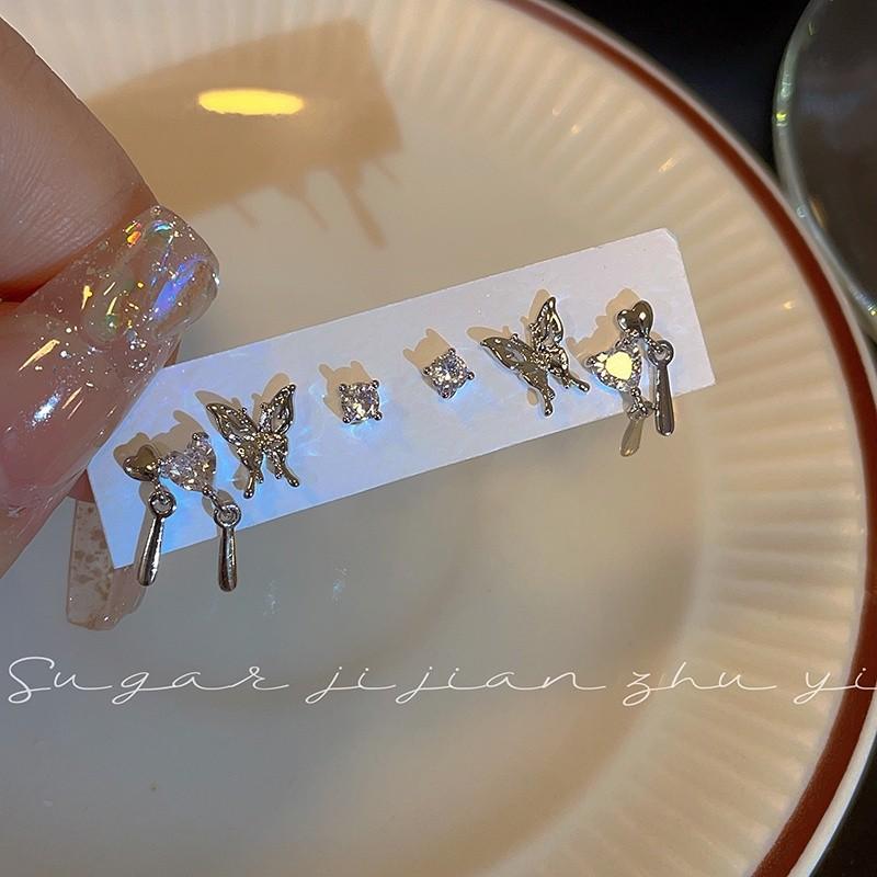 iF ME Корейские серьги-бабочки в форме сердца для женщин, комплект сережек для пирсинга в виде хрустальной звезды, модные аксессуары, ювелирные изделия