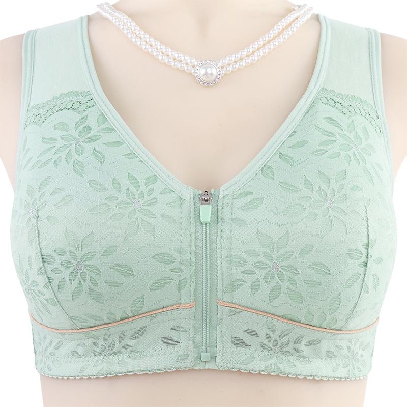 Мягкая хлопковая чашка на молнии спереди, новое нижнее белье для среднего и пожилого возраста, женская майка, кружевная без стального кольца, бюстгальтер большого размера