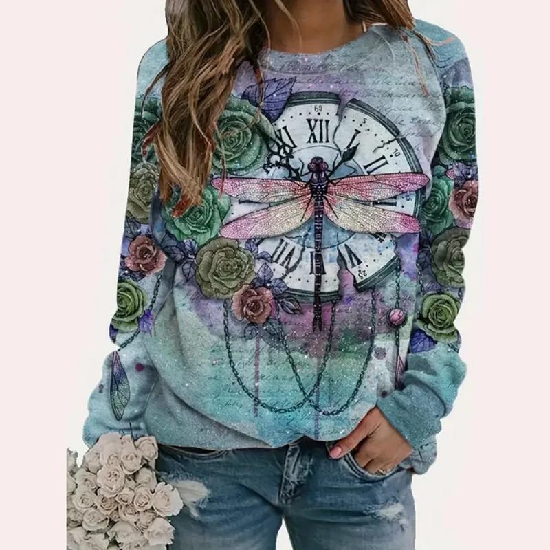 Trendy Casual Women's Tops 3d Fox Printed Round Neck Long Sleeve Shirts & Blouses Autumn & Winter Sweatshirts Female Clothes