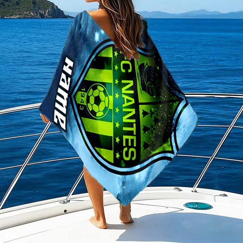 1PC Custom Name Beach Towel Nantes Football Crest Beach Towel, Suitable for Camping, Travel, Beach Accessories, Super Absorbent, Family Gift