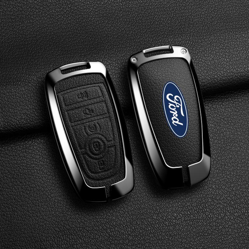 KFUGP1 Alloy Leather Car Key Fob Case Cover for Ford Fusion F150 F250 F350 F450 F550 Edge Explorer Escape Mustang 2018 2019 Protector