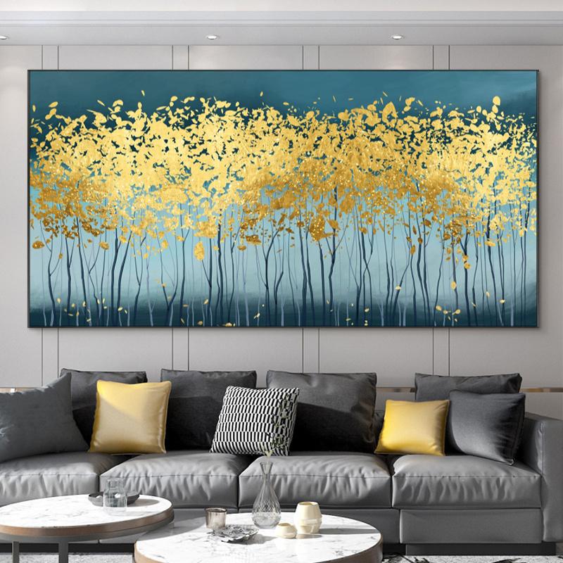 Абстрактные Листья Масляная Живопись Принт На Холсте Текстура Золотые и Серебряные Деревья Настенное Искусство Современный Домашний Декор Декор Стен Гостиной