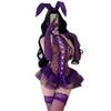 Боди большого размера с фиолетовым шармом девушки-кролика - Страстное искушение с кружевной отделкой
