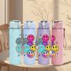 1PC Multicolored Smiley Balls Party Print 750ml Color Plastic Sports Water Bottle Leakproof Flip Straw Lid Suitable for Sports Office Home Use